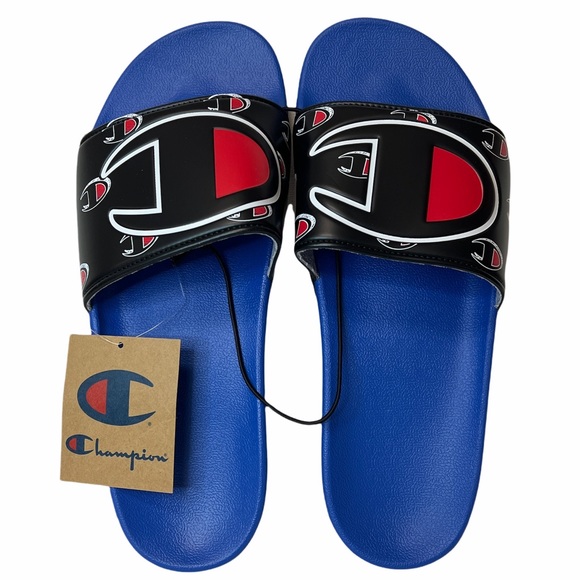 Champion IPO Repeat C Logo Surf The Web Blue Black Mens Sandals - Picture 1 of 5